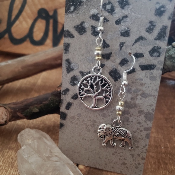 Mismatched Boho Tribal Elephant Tree of Life earrings ~Lucky~Bohemian Jewelry - Picture 10 of 11